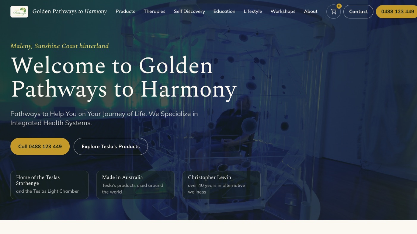 Golden Pathways to Harmony website on a desktop browser